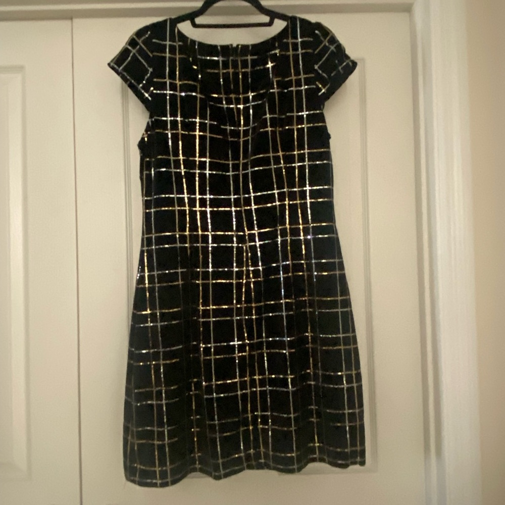Vince Camuto Black Dress with Gold Metallic Grid